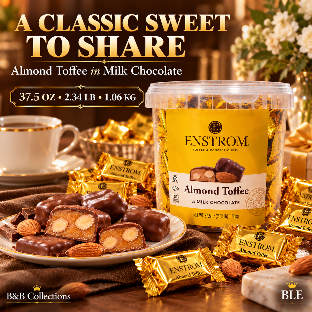 Enstrom Almond Toffee in Milk Chocolate, Individually Wrapped, 37.5 oz (2.34 lb / 1.06 kg) Tub