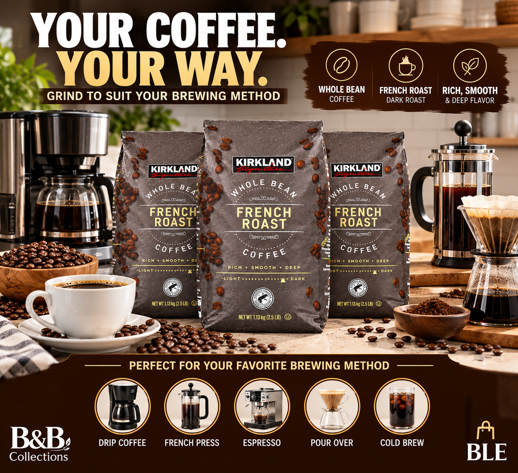 Kirkland Signature French Roast Whole Bean Coffee, Dark Roast, Rich & Smoky Flavor, 2.5 lb Bags, 3-Pack (7.5 lbs Total)