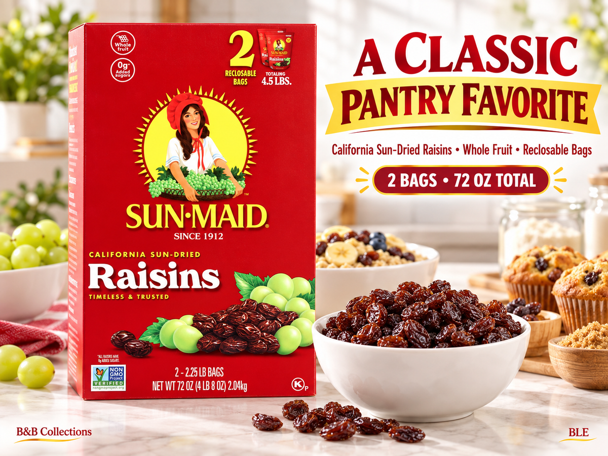 Sun-Maid California Sun-Dried Raisins, Whole Fruit, 0g Added Sugars, Resealable Bags, 2.25 lb Each, 2 Count, 72 oz Total