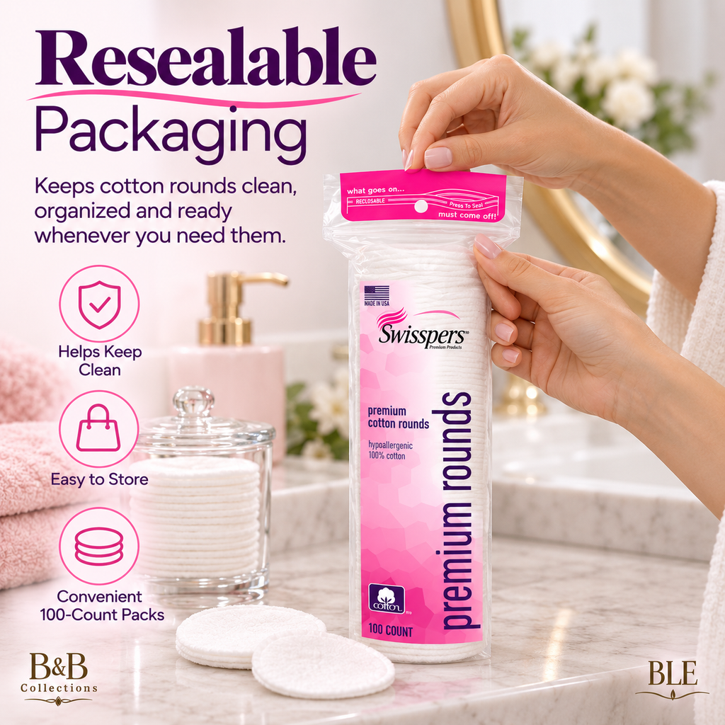 Swisspers Premium Cotton Rounds, 900 Count – 100% Cotton, Hypoallergenic Soft Cotton Pads for Makeup Removal, Facial Cleansing, Toner & Skincare, 9 Packs of 100