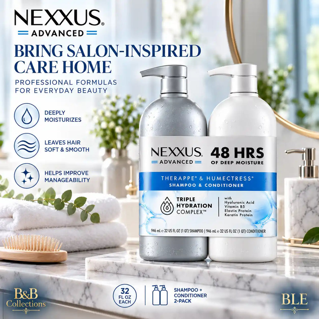Nexxus Advanced Therappe & Humectress Shampoo and Conditioner Set, Triple Hydration Complex with Hyaluronic Acid, Vitamin B5, Elastin & Keratin Protein, 48-Hour Deep Moisture, 32 fl oz Each, 2-Pack