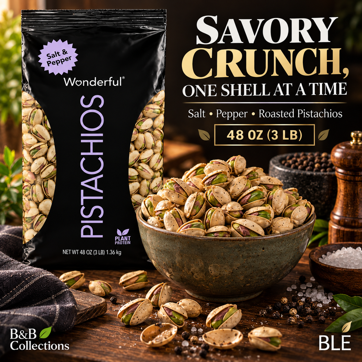 Wonderful Pistachios Salt & Pepper, In-Shell Roasted Pistachios, 48 oz (3 lb) Bag