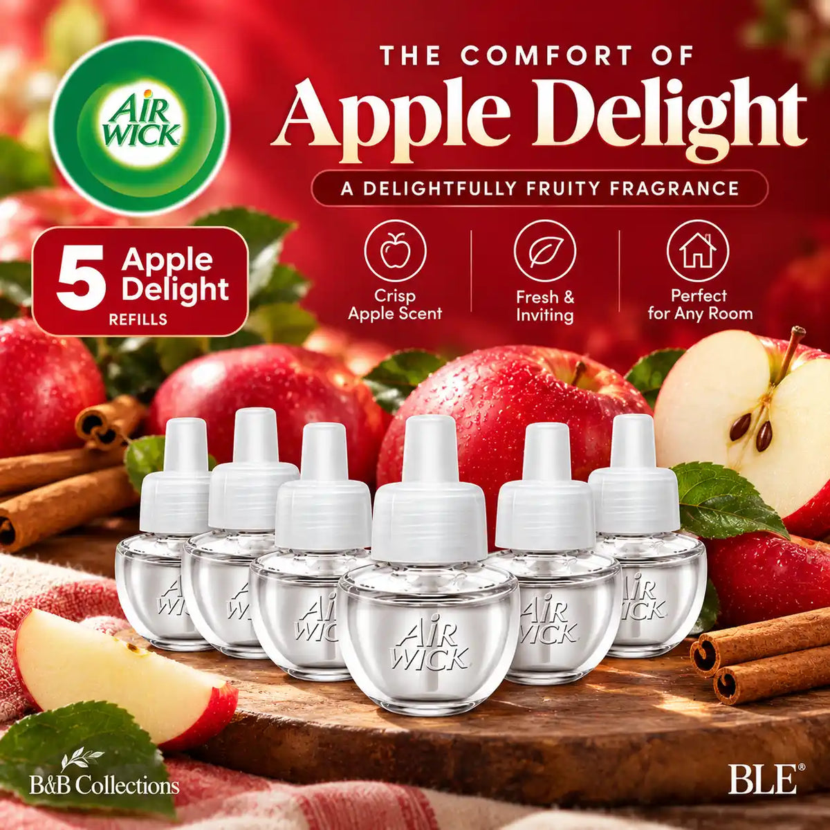 Air Wick Advanced Plug-In Scented Oil Starter Kit, 1 Warmer + 9 Refills, Apple Delight & Hawaii Exotic Papaya Hibiscus Flower, Up to 720 Days of Fragrance