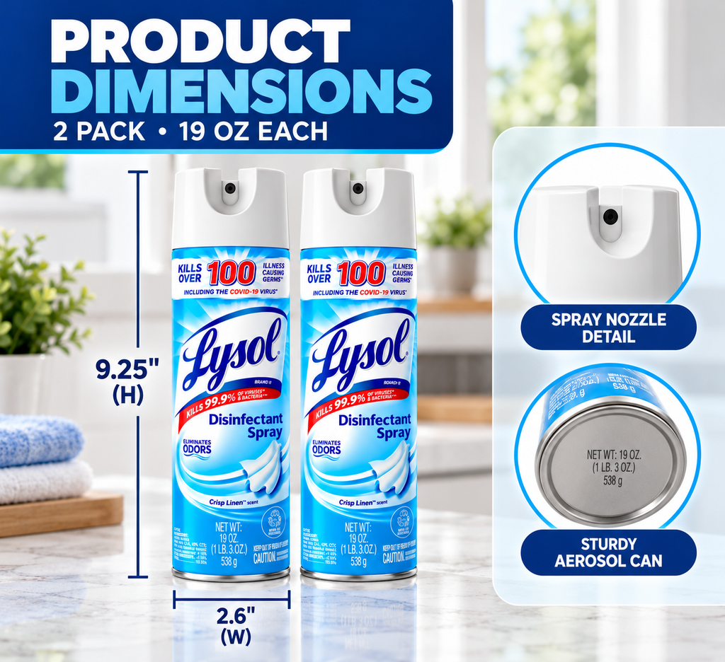 Lysol Disinfectant Spray, Sanitizing and Antibacterial Spray, Deodorizer, Crisp Linen, 19 oz (Pack of 2)