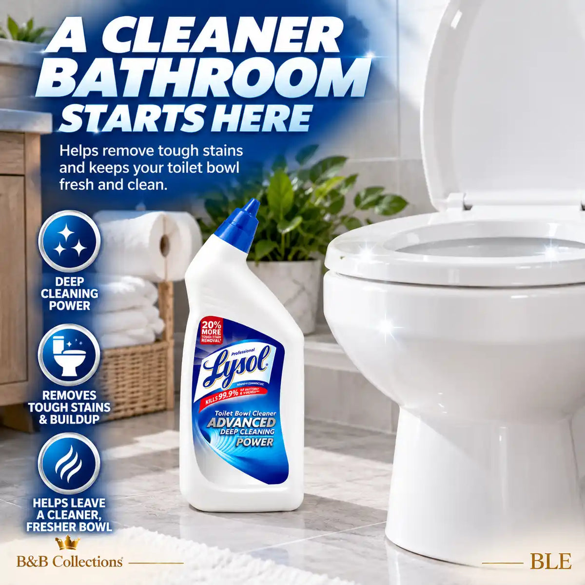 Lysol Advanced Deep Cleaning Power Toilet Bowl Cleaner, 20% More Tough Stain Removal, 32 fl oz Bottles, 4-Pack (128 fl oz Total)