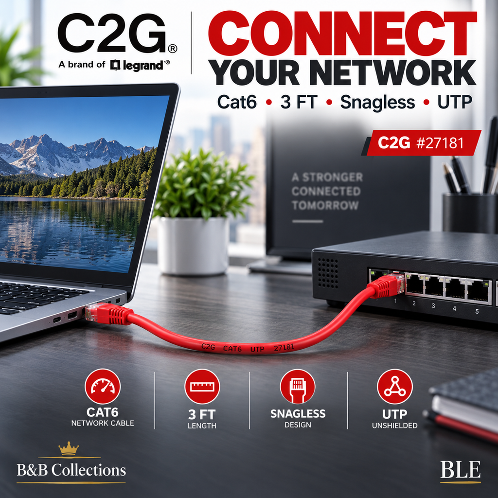 C2G 3ft Cat6 Snagless Unshielded (UTP) Ethernet Network Patch Cable, Red