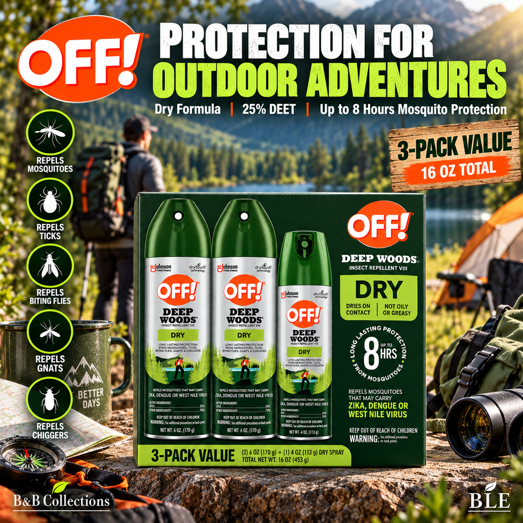 OFF! Deep Woods Dry Insect Repellent VIII, 3-Pack Value, 2 × 6 oz + 1 × 4 oz, Up to 8 Hours Mosquito Protection