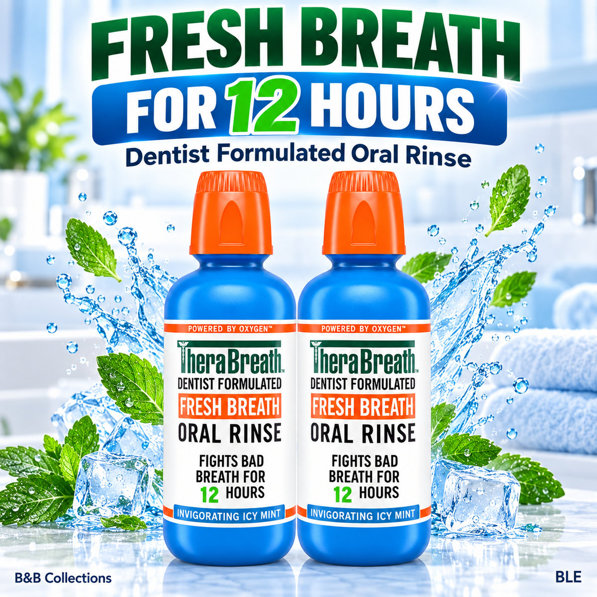 TheraBreath Fresh Breath Oral Rinse, Invigorating Icy Mint, Dentist Formulated, Fights Bad Breath for 12 Hours, 16 fl oz Each, 2 Count