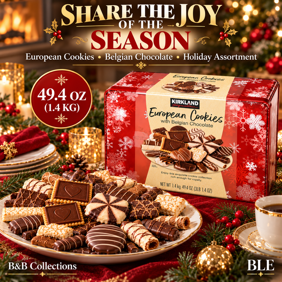 Kirkland Signature European Cookies with Belgian Chocolate, Holiday Assortment, 49.4 oz (3 lb 1.4 oz)