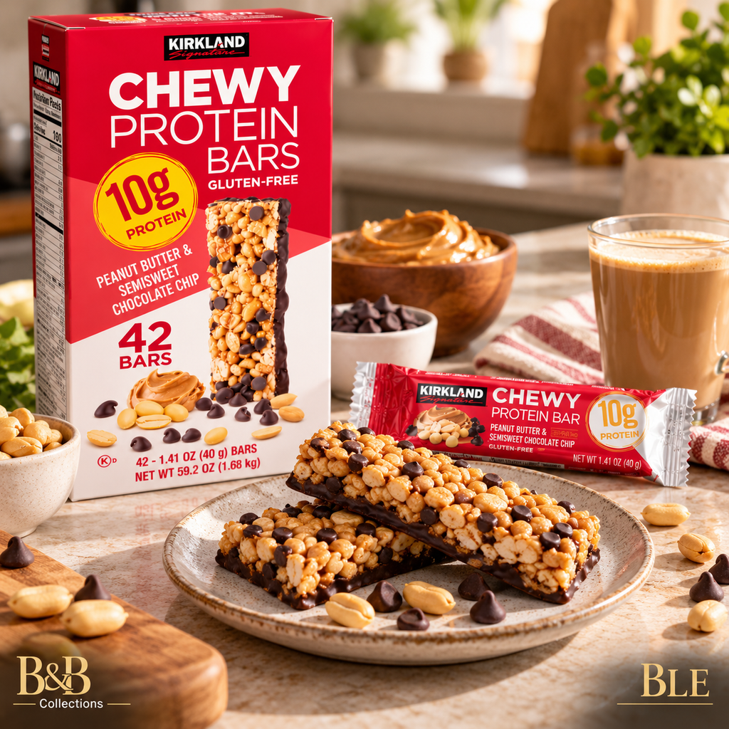 Kirkland Signature Chewy Protein Bars, Peanut Butter & Semisweet Chocolate Chip, 10g Protein, Gluten-Free, 1.41 oz Bars, 42 Count
