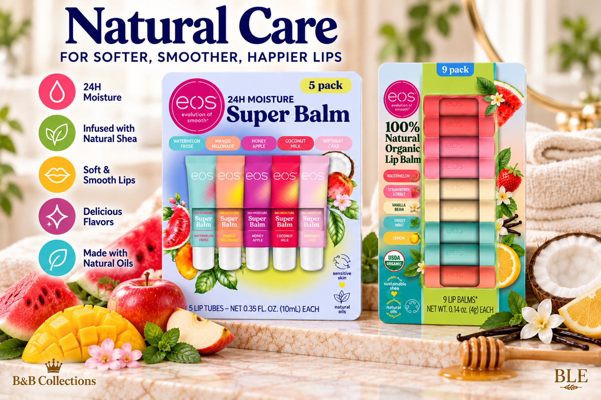eos Lip Balm Bundle Set, Super Balm 5-Pack & 100% Natural Organic Lip Balm 9-Pack, Assorted Flavors, Moisturizing Lip Care, 14 Total Lip Balms