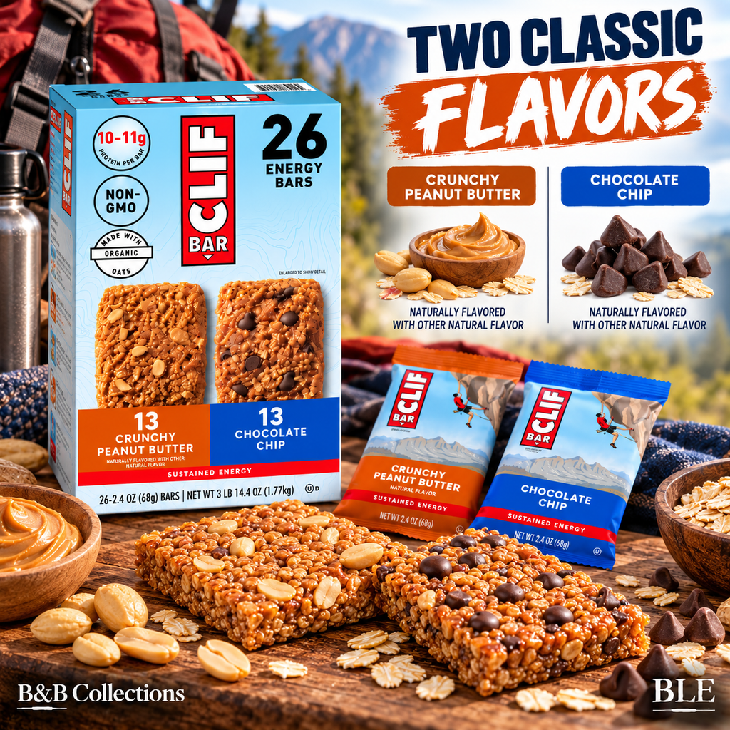 CLIF BAR Energy Bar Variety Pack, Crunchy Peanut Butter & Chocolate Chip, 2.4 oz Each, 26 Count