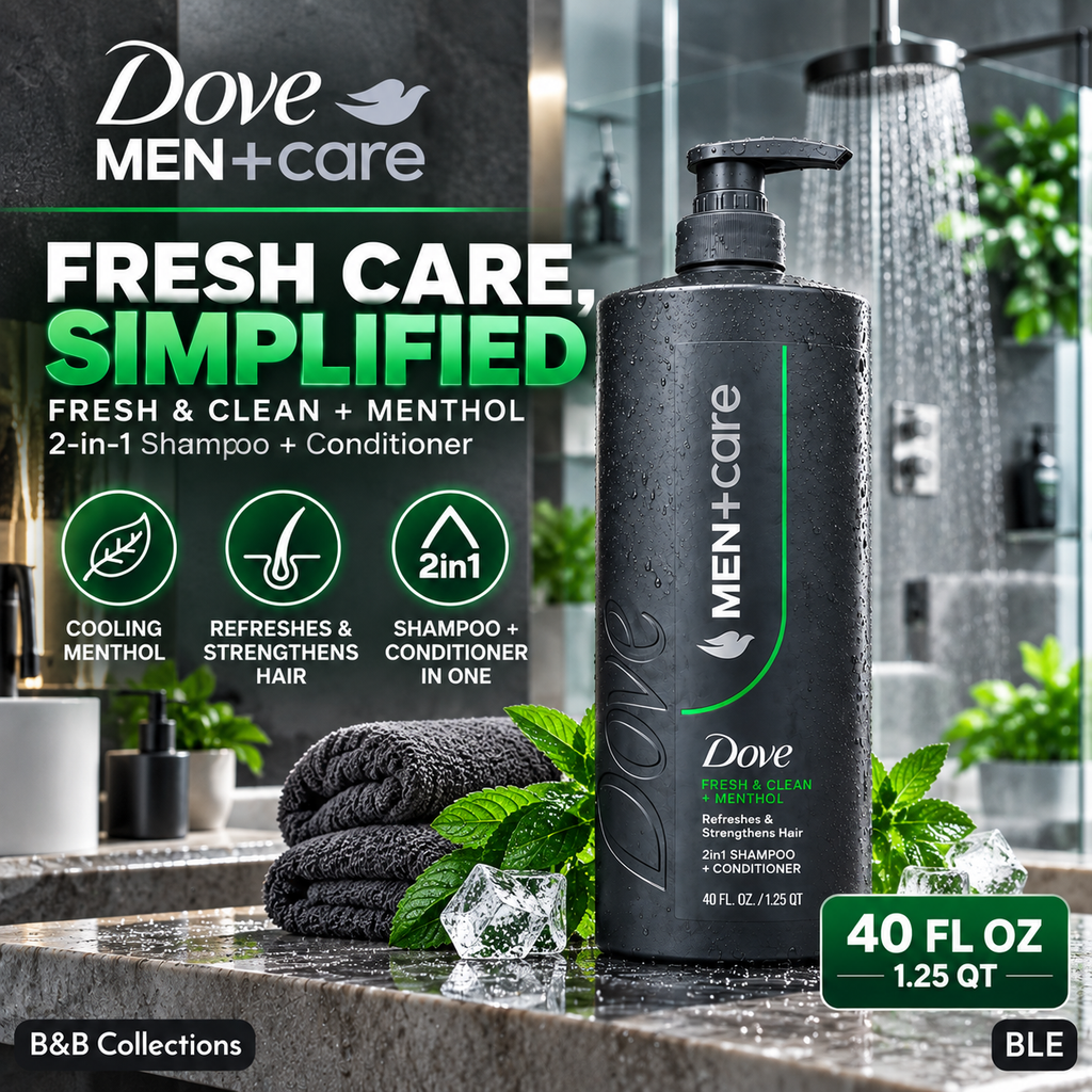 Dove Men+Care Fresh & Clean + Menthol 2-in-1 Shampoo + Conditioner, Refreshes & Strengthens Hair, 40 fl oz