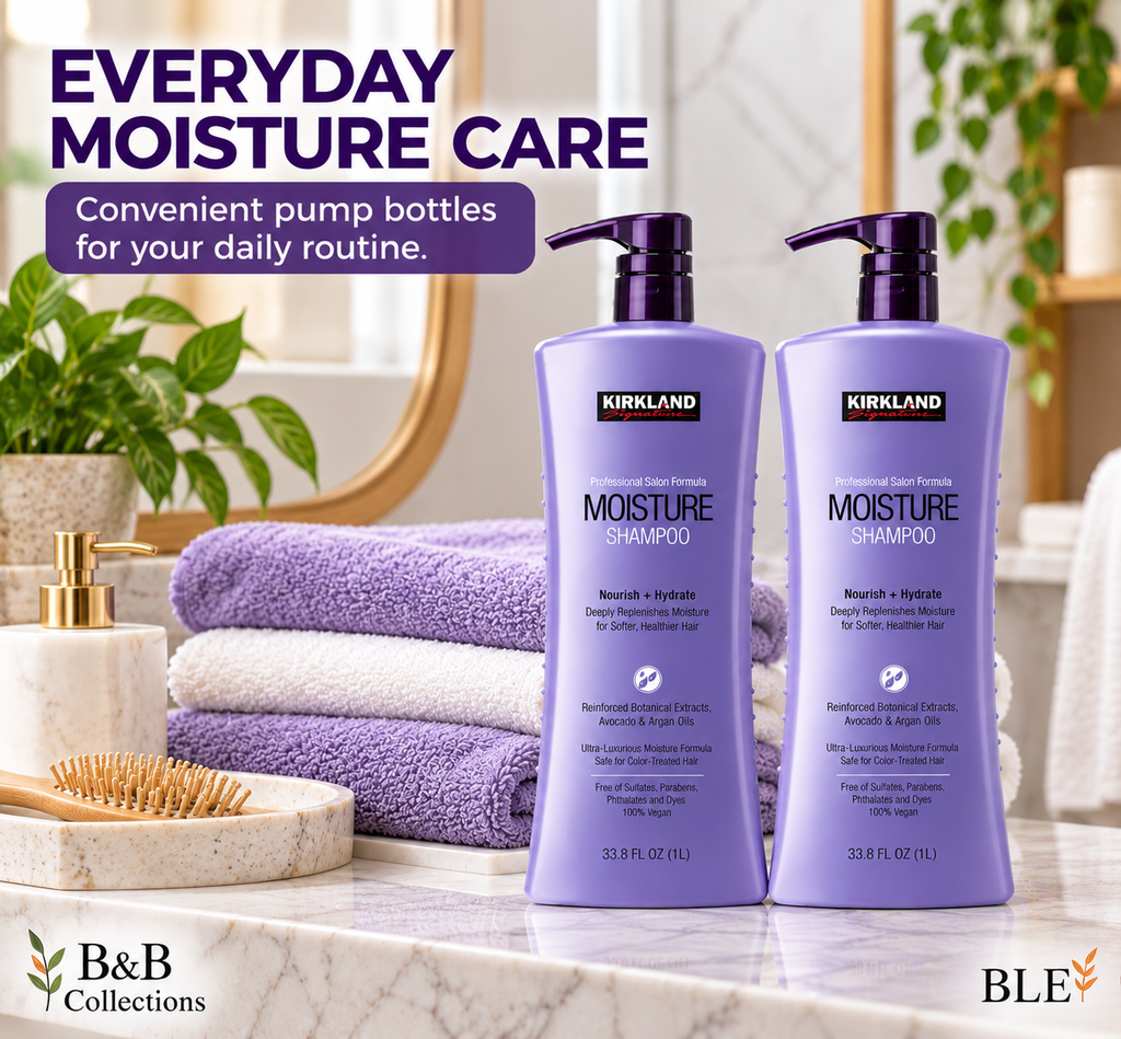 Kirkland Signature Moisture Shampoo, Nourish + Hydrate, Professional Salon Formula, Argan & Avocado Oil, Sulfate-Free, 33.8 fl oz Each, 2-Pack