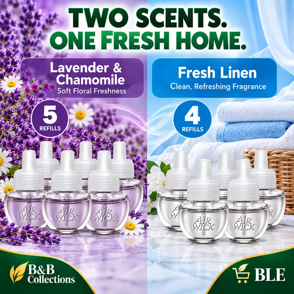 Air Wick Advanced Plug-In Scented Oil Air Freshener Starter Kit, Lavender & Chamomile and Fresh Linen, 1 Warmer + 9 Refills, Up to 720 Days of Fragrance, 7.56 fl oz