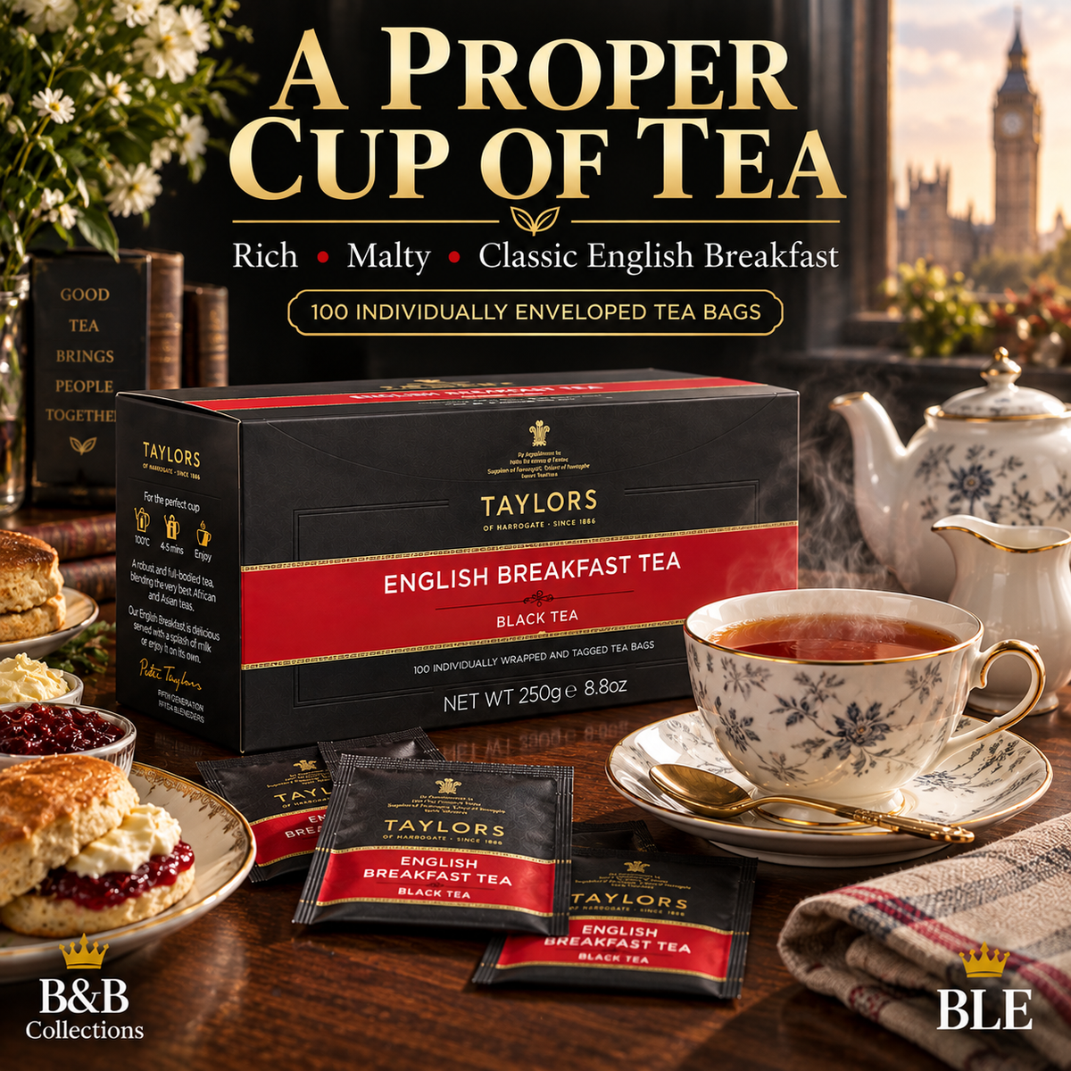 Taylors of Harrogate English Breakfast Tea, Rich & Malty Black Tea, 100 Individually Enveloped Tea Bags, 8.8 oz (250 g)