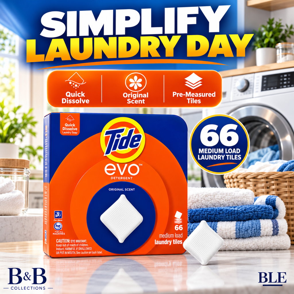 Tide evo Laundry Detergent Tiles, Original Scent, Quick Dissolve, HE Compatible, Medium Loads, 66 Count