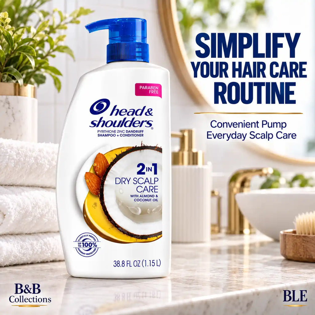Head & Shoulders 2-in-1 Dry Scalp Care Anti-Dandruff Shampoo & Conditioner with Almond & Coconut Oil, Paraben Free, 38.8 fl oz (1.15 L), Pump Bottle