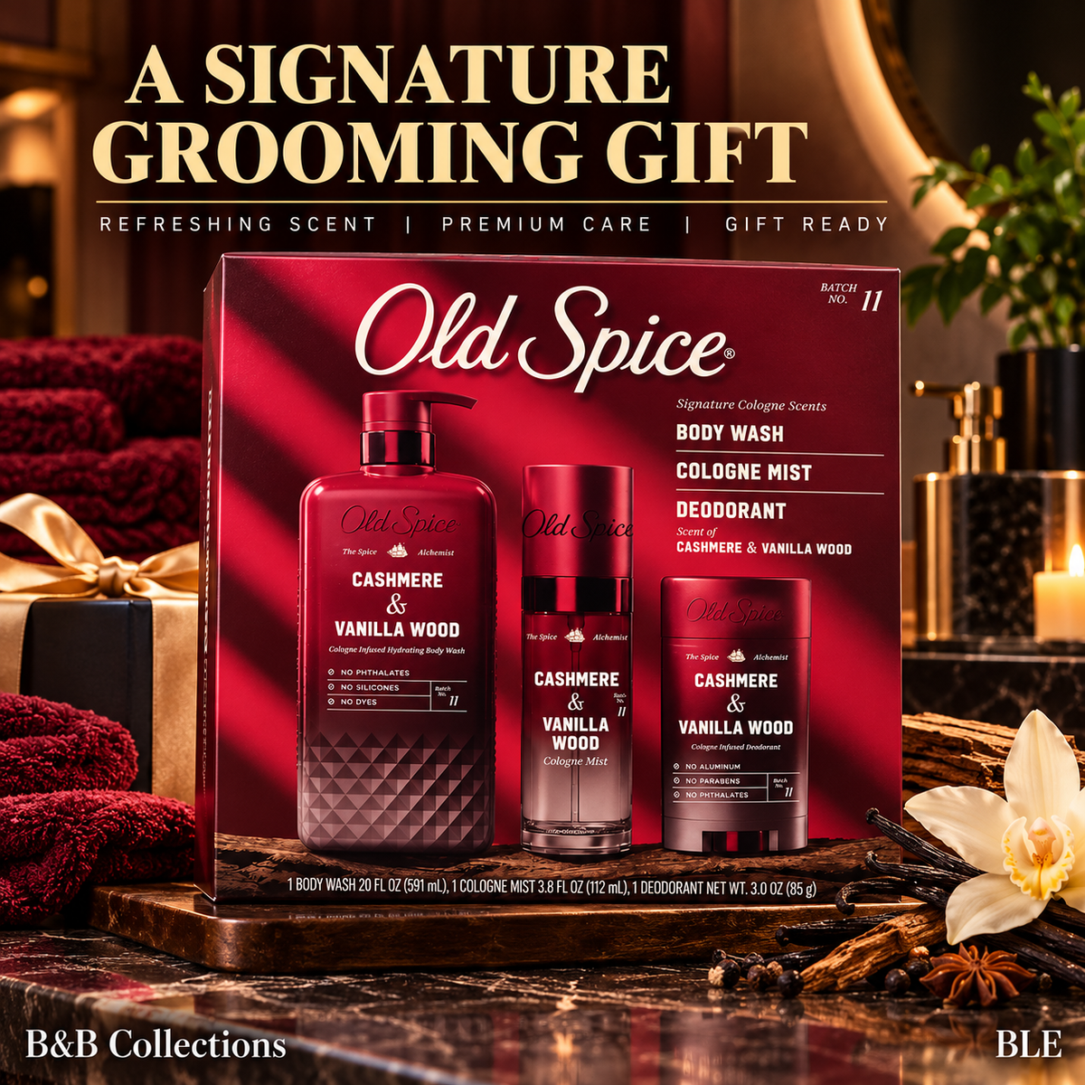 Old Spice The Spice Alchemist Cashmere & Vanilla Wood 3-Piece Gift Set, Body Wash 20 fl oz, Cologne Mist 3.8 fl oz & Deodorant 3 oz