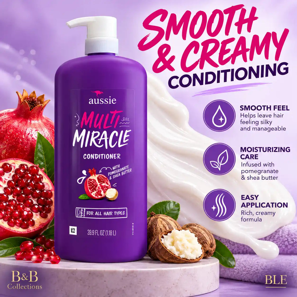 Aussie Multi Miracle Conditioner with Pomegranate & Shea Butter, for All Hair Types, 39.9 fl oz (1.18 L), Pump Bottle