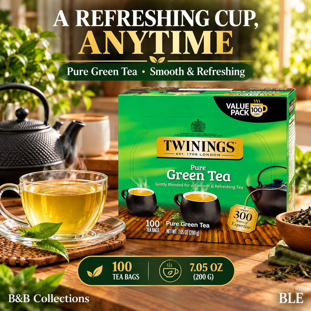 Twinings Pure Green Tea, Smooth & Refreshing Tea Bags, 100 Count, 7.05 oz (200 g)