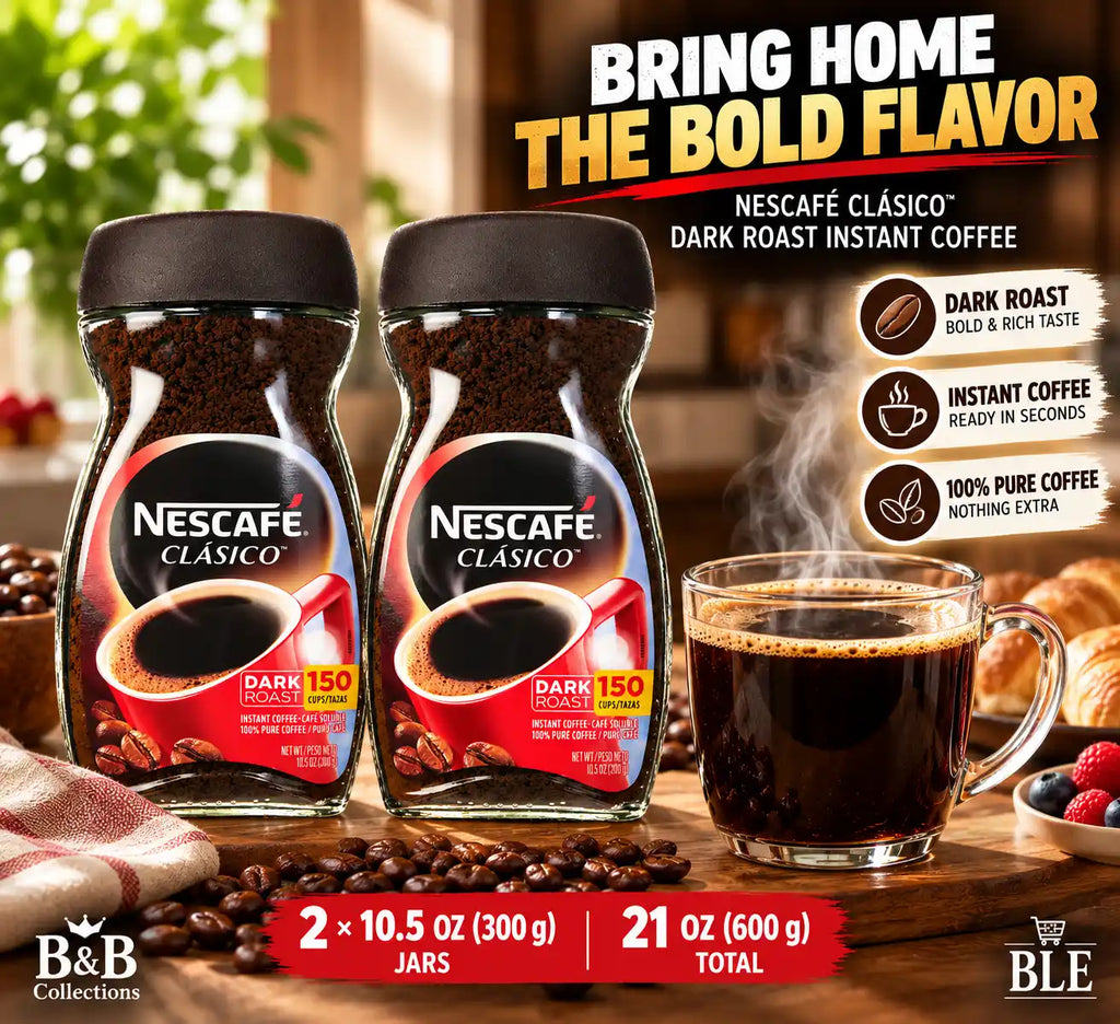 NESCAFÉ CLÁSICO Dark Roast Instant Coffee, 10.5 oz Jars, 2 Pack, 21 oz Total, Makes Up to 300 Cups