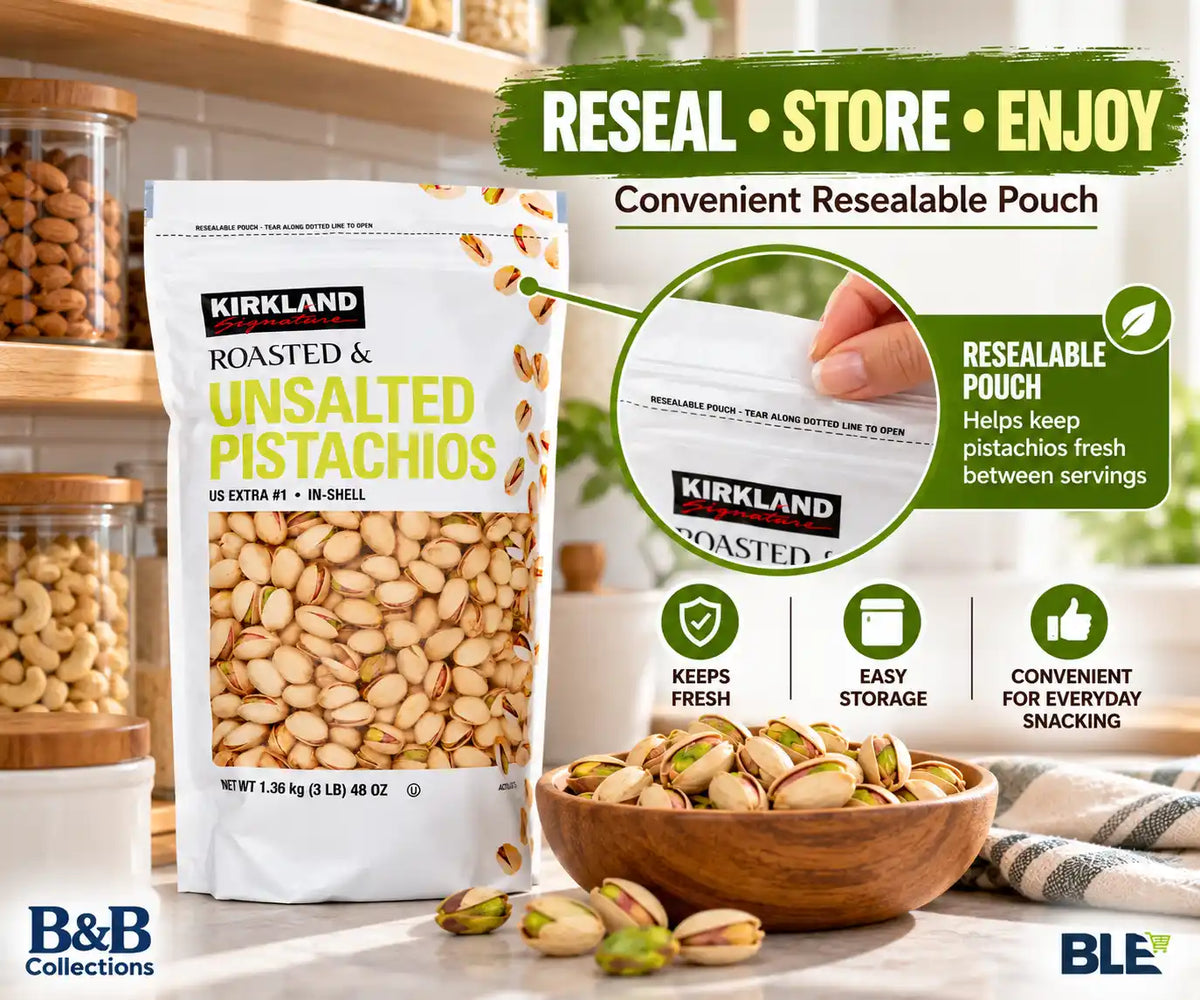 Kirkland Signature Roasted & Unsalted Pistachios, US Extra #1 In-Shell, Resealable Pouch, 48 oz (3 lb / 1.36 kg)