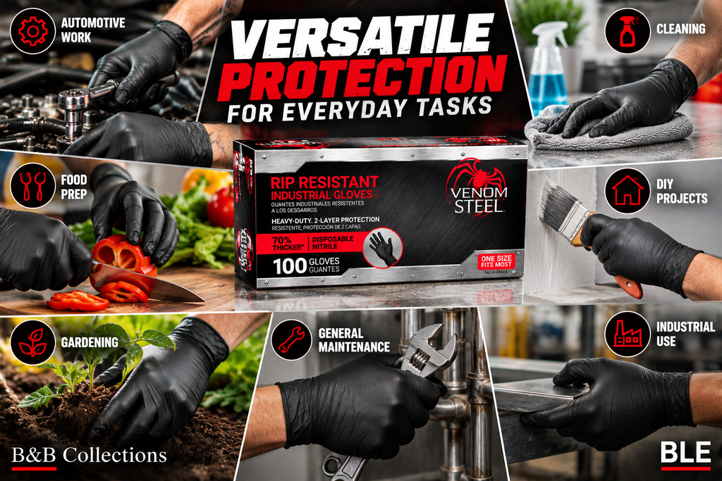 Venom Steel Premium Industrial Black Nitrile Gloves, Rip Resistant, Heavy-Duty Disposable Gloves, One Size Fits Most, 100 Count