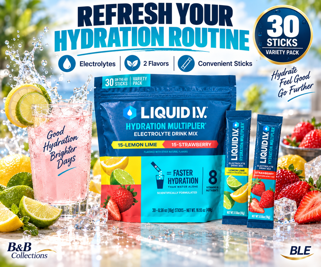 Liquid I.V. Hydration Multiplier Electrolyte Drink Mix, Lemon Lime & Strawberry Variety Pack, 30 Sticks