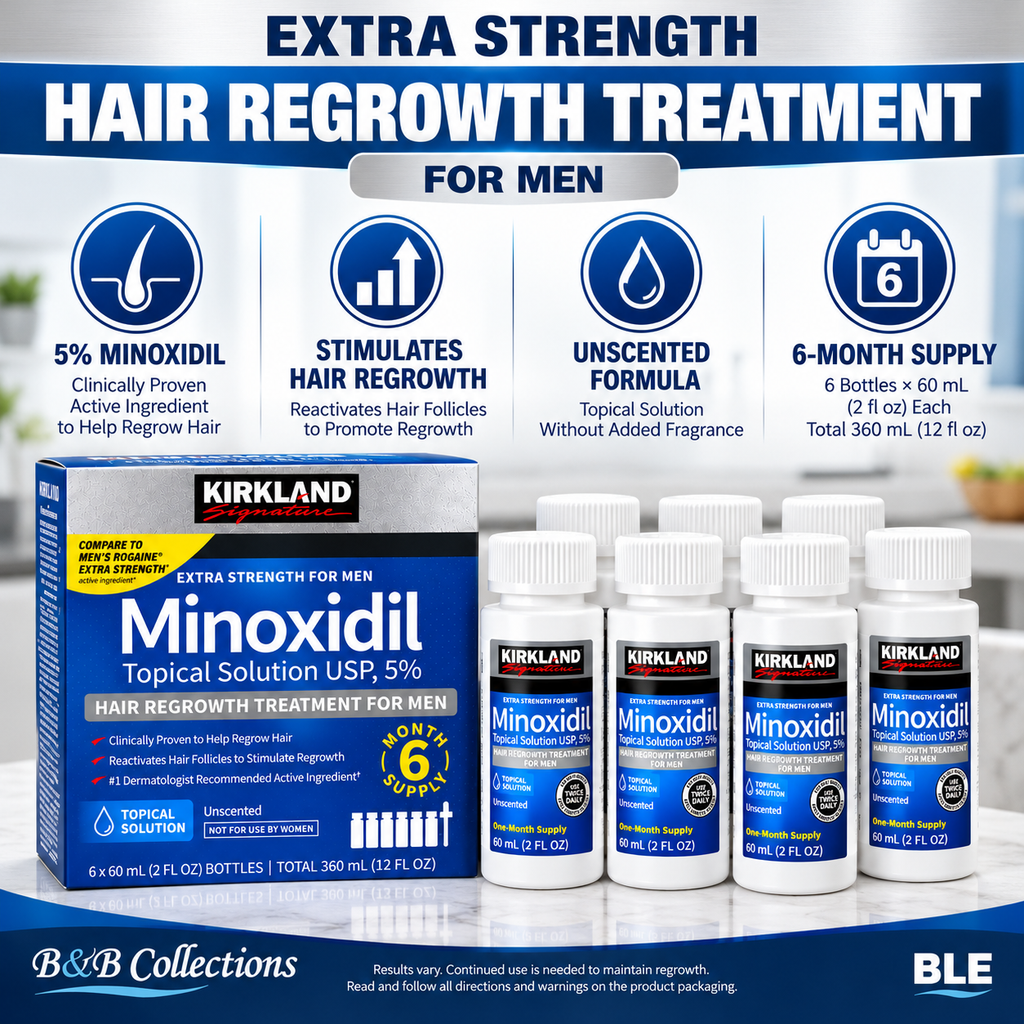Kirkland Signature Minoxidil 5% Topical Solution for Men, Extra Strength Hair Regrowth Treatment, Unscented, 6-Month Supply, 6 x 60 mL