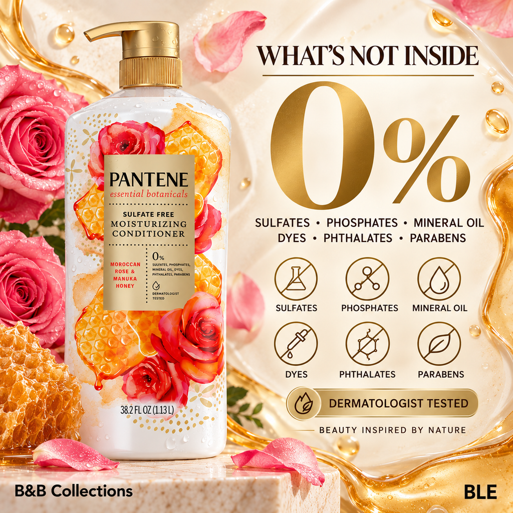 Pantene Essential Botanicals Moisturizing Conditioner with Moroccan Rose & Manuka Honey, Sulfate Free, 38.2 fl oz