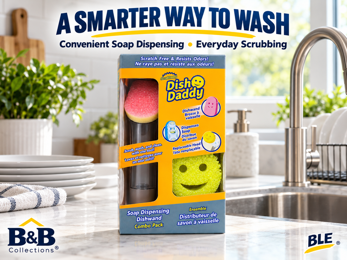 Dish Daddy Soap Dispensing Dishwand Combo Pack, Scratch-Free Scrubbing, Built-In Soap Dispenser, Reusable Dish Cleaning Brush & Scrubber Set