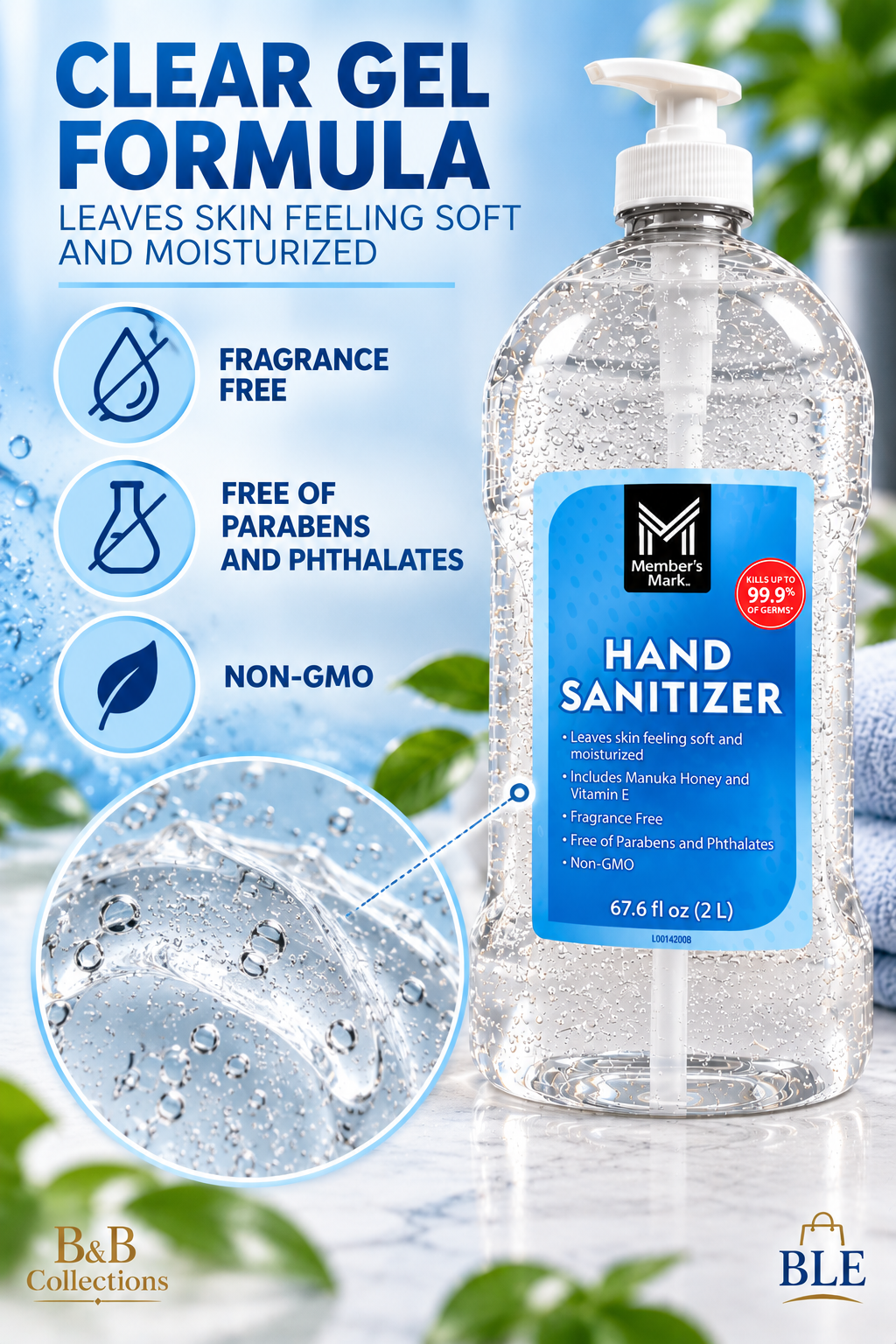 c, 67.6 fl oz (2 L) – Kills 99.9% of Germs, Fragrance-Free, with Manuka Honey & Vitamin E