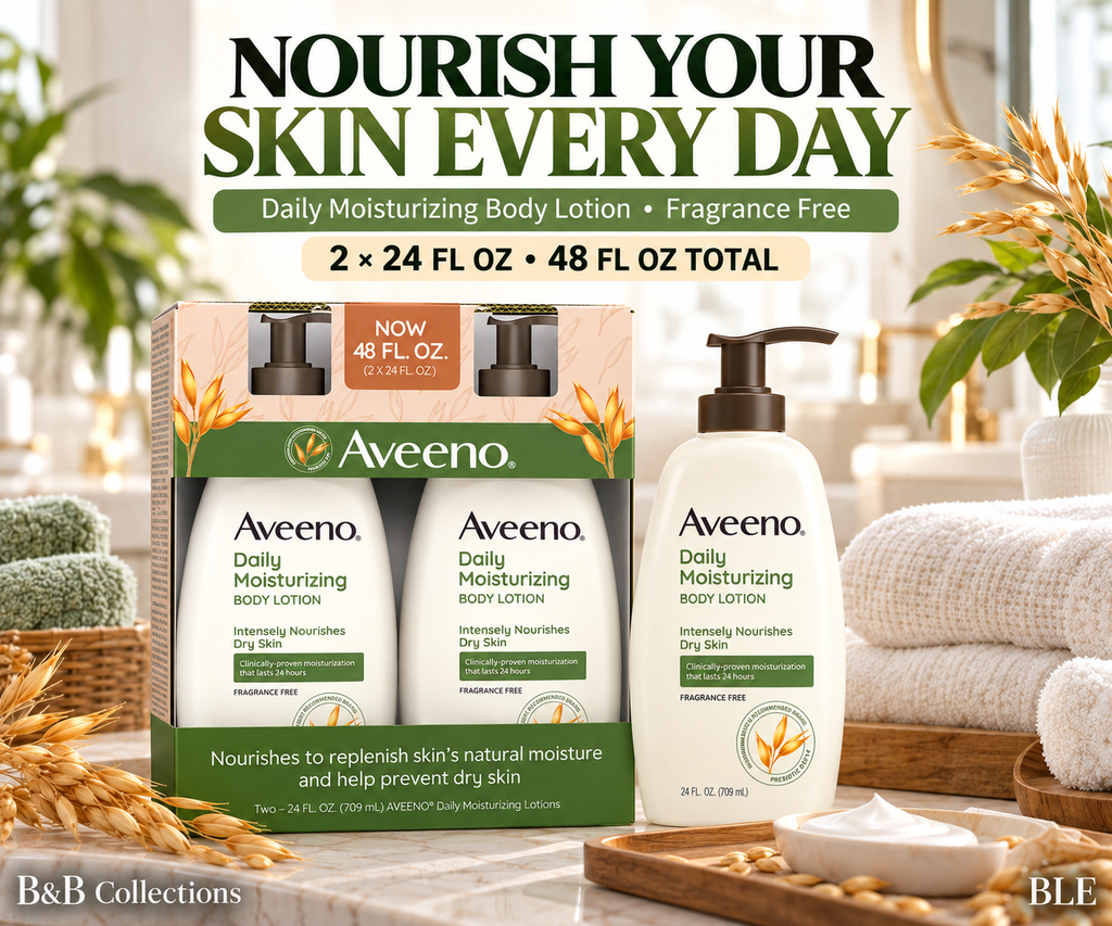 Aveeno Daily Moisturizing Body Lotion, Fragrance Free, 24 fl oz Each, 2 Pack, 48 fl oz Total