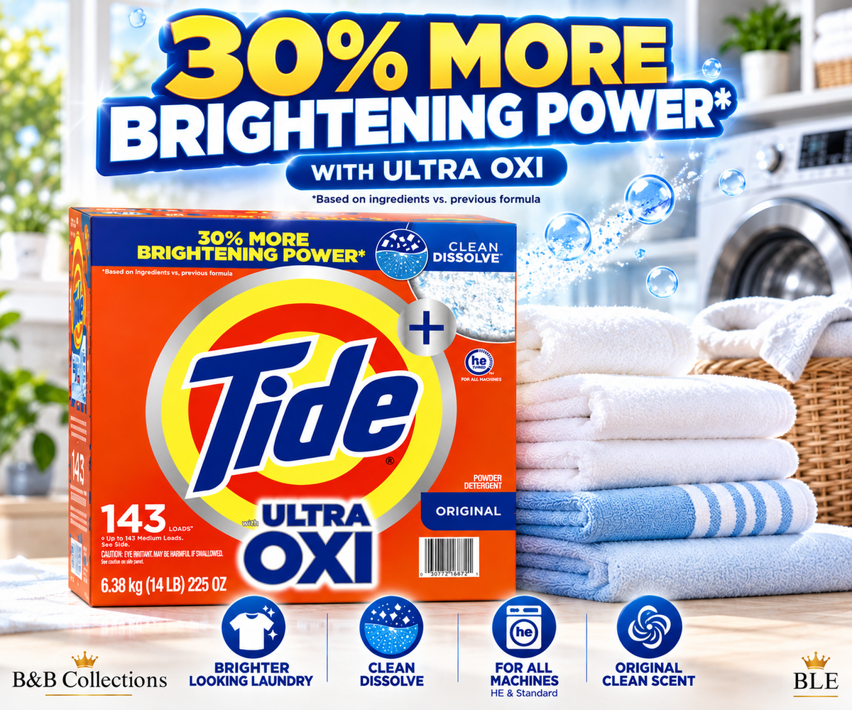Tide Ultra OXI Original Powder Laundry Detergent, HE Compatible, Clean Dissolve, 143 Loads, 225 oz (14 lb)