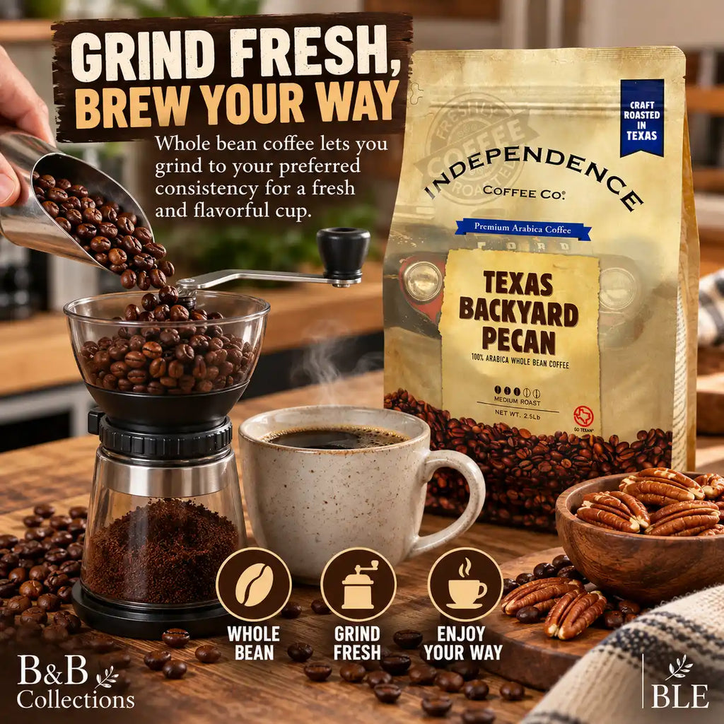Independence Coffee Co. Texas Backyard Pecan Medium Roast Whole Bean Coffee, 100% Arabica, Craft Roasted in Texas, 2.5 lb (40 oz)