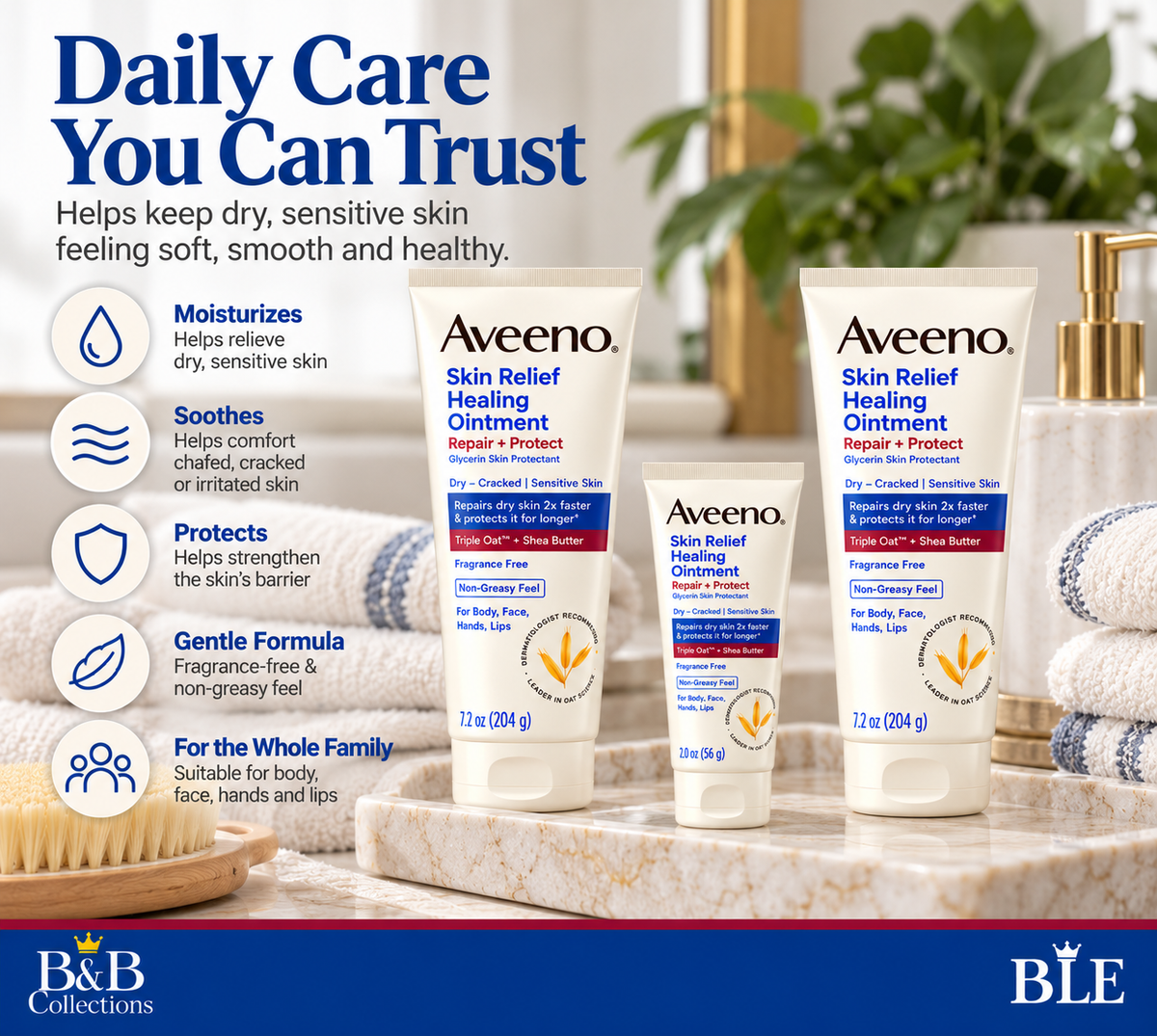 Aveeno Skin Relief Healing Ointment Repair + Protect, Fragrance-Free, Dry & Cracked Skin Treatment, 3-Pack (2 × 7.2 oz + 1 × 2 oz), 16.4 oz Total