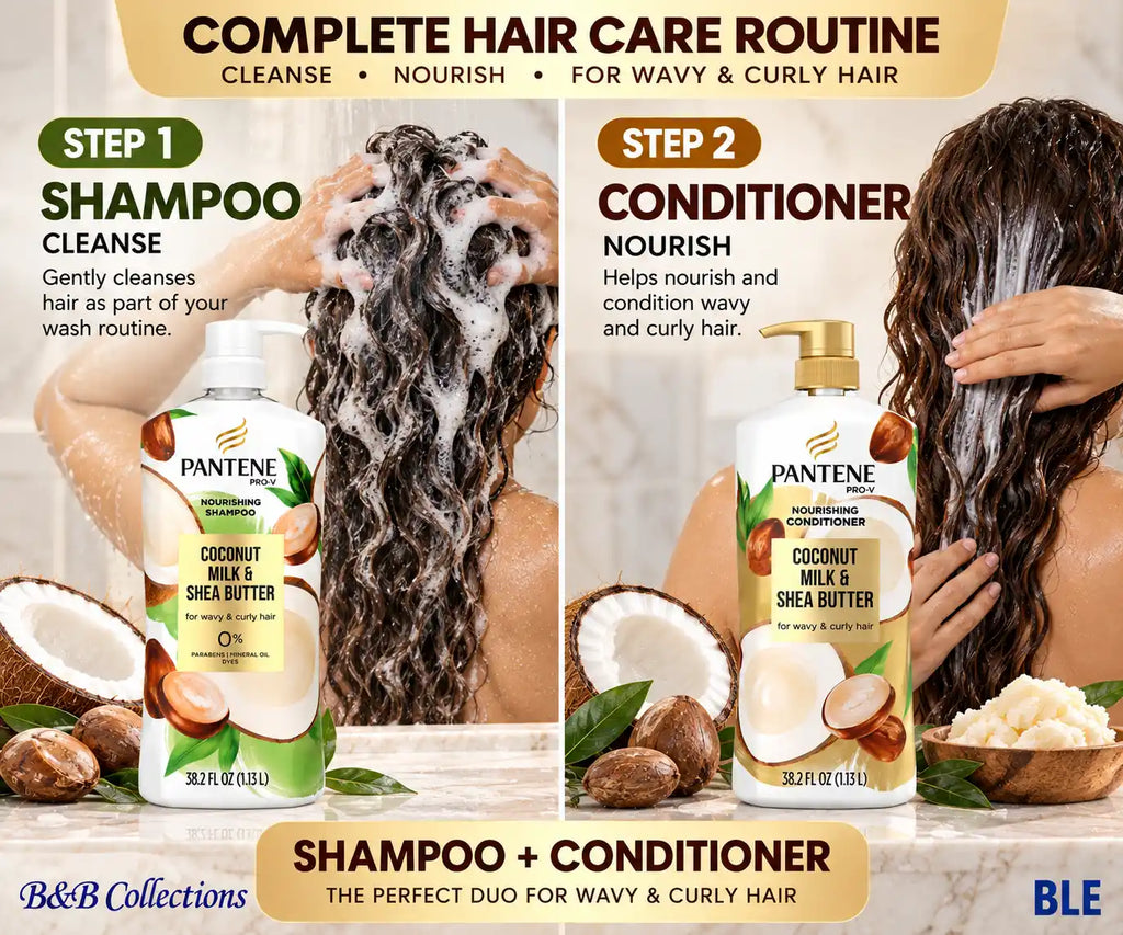 Pantene Pro-V Nourishing Coconut Milk & Shea Butter Shampoo & Conditioner Set, for Wavy & Curly Hair, 38.2 fl oz Each, 2 Pack