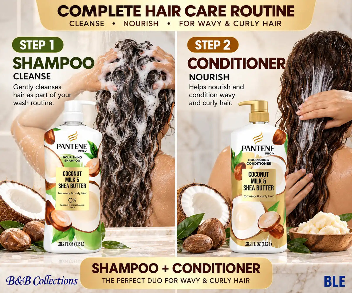 Pantene Pro-V Nourishing Coconut Milk & Shea Butter Shampoo & Conditioner Set, for Wavy & Curly Hair, 38.2 fl oz Each, 2 Pack