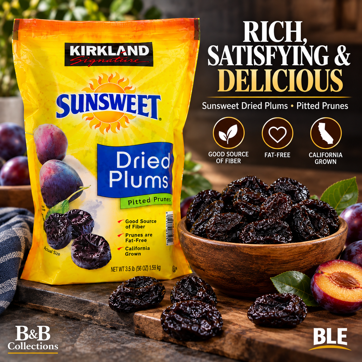 Kirkland Signature Sunsweet Whole Dried Plums, Pitted Prunes, 3.5 lb