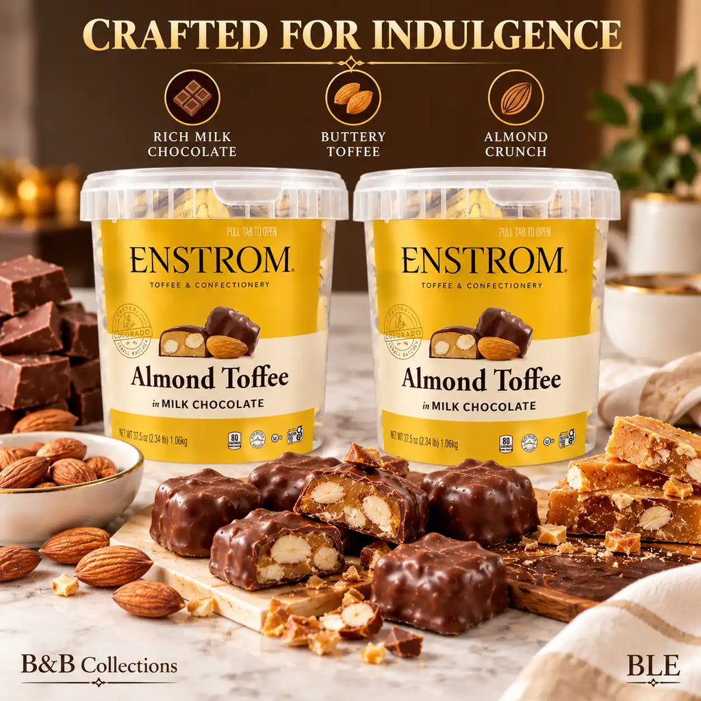 Enstrom Almond Toffee in Milk Chocolate, 37.5 oz Each, Premium Chocolate-Covered Almond Toffee, Crunchy Butter Toffee with Roasted Almonds, Gourmet Candy Gift Tubs, 2-Pack (75 oz Total)