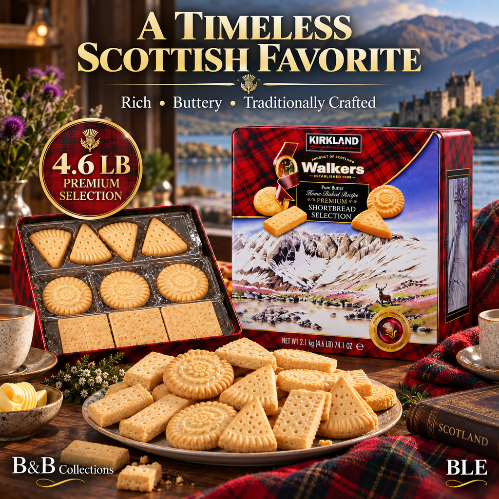 Kirkland Signature Premium Shortbread Selection by Walkers, 4.6 lb (2.1 kg) – Assorted Pure Butter Scottish Shortbread Cookies in Collectible Tin