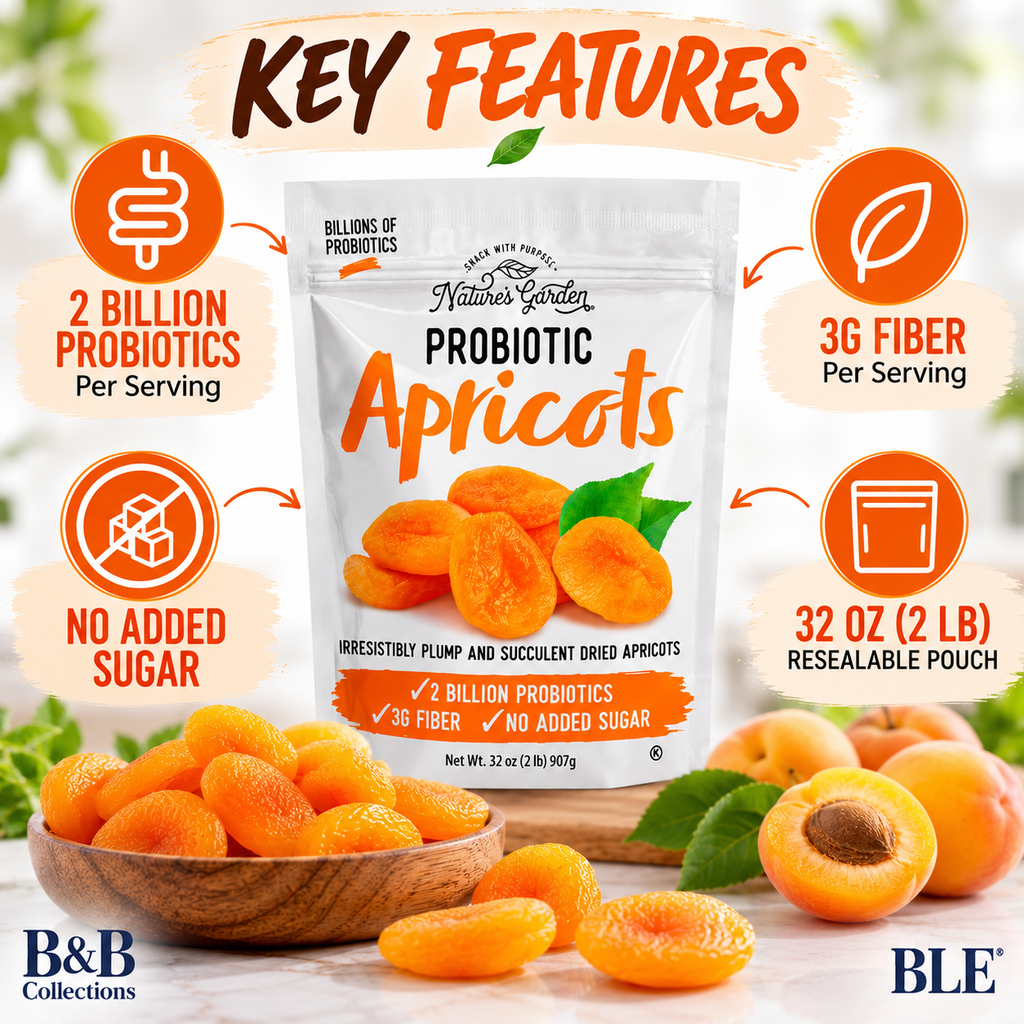Nature's Garden Probiotic Dried Apricots, No Added Sugar, 2 Billion Probiotics, Good Source of Fiber, 32 oz (2 lb)