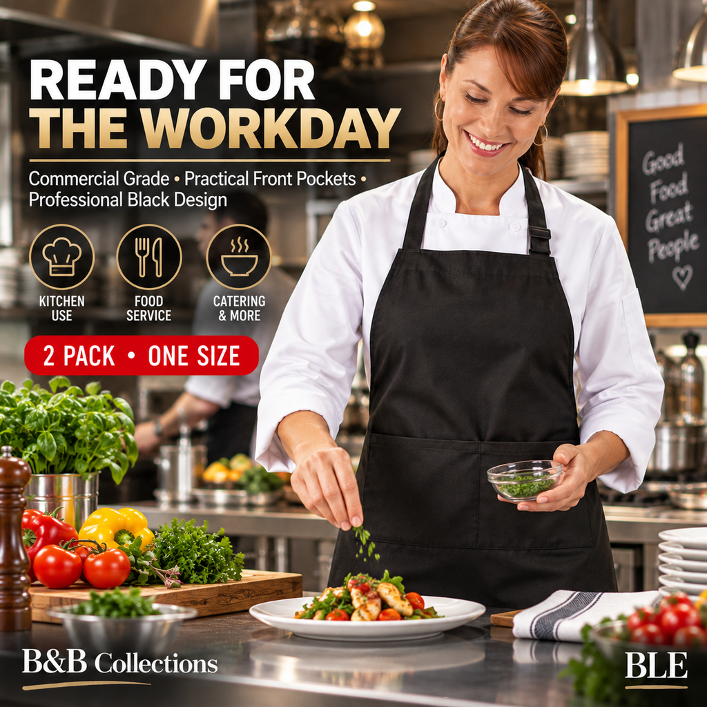Nouvelle Legende Commercial Grade Kitchen Bib Aprons, Black, One Size, 2 Pack
