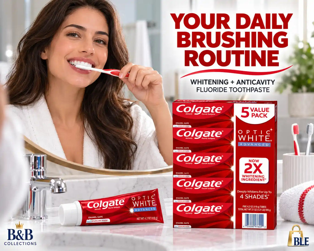 Colgate Optic White Advanced Whitening Fluoride Toothpaste, Sparkling White, 4.2 oz Tubes, 5 Pack, 21 oz Total