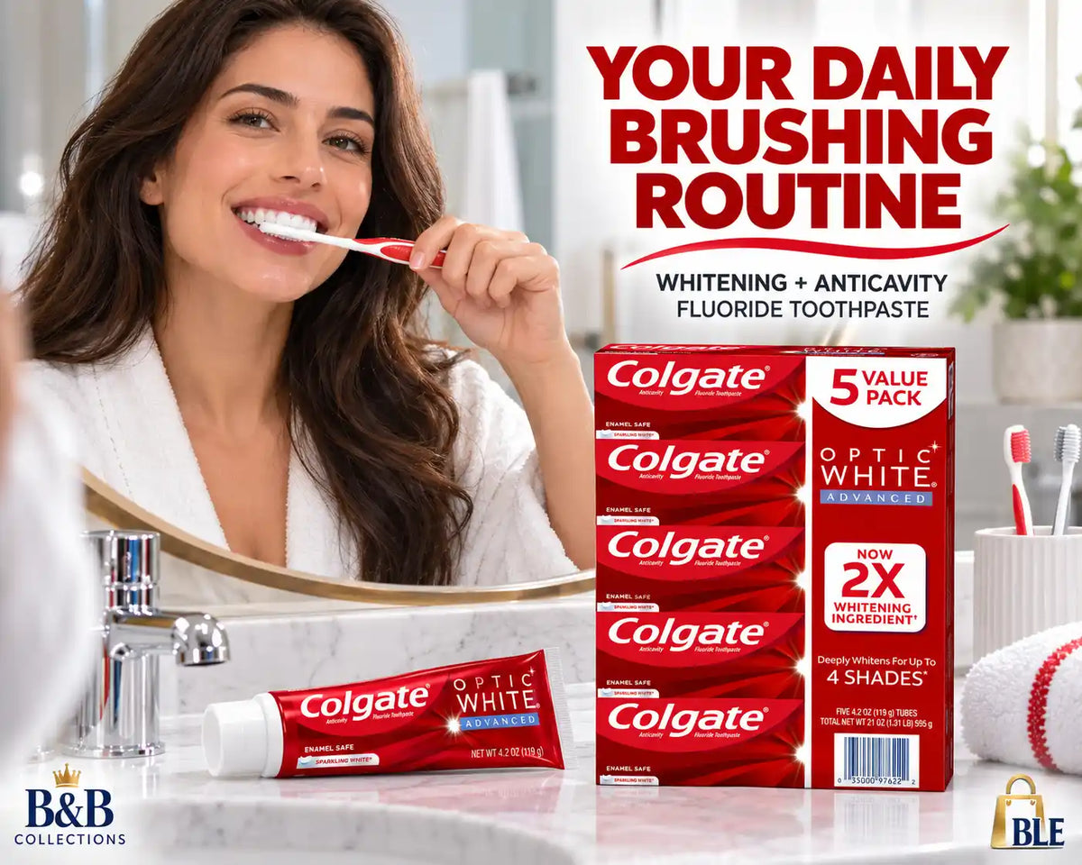 Colgate Optic White Advanced Whitening Fluoride Toothpaste, Sparkling White, 4.2 oz Tubes, 5 Pack, 21 oz Total