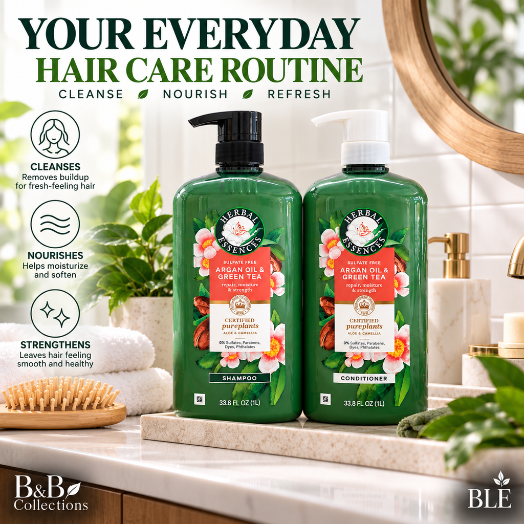 Herbal Essences Argan Oil & Green Tea Sulfate-Free Shampoo & Conditioner Set, 33.8 fl oz Each, Repair, Moisture & Strength, with Aloe & Camellia (2-Pack)
