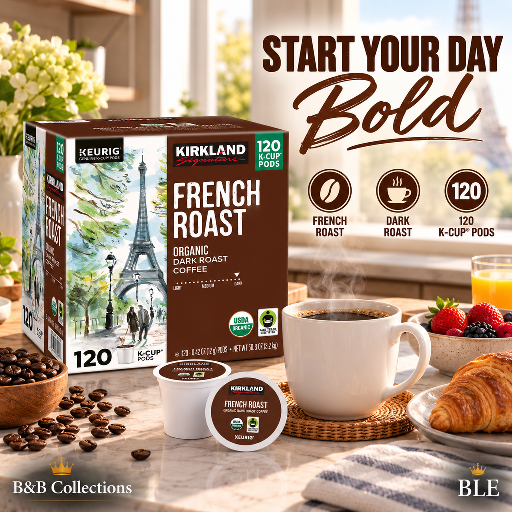 Kirkland Signature Organic French Roast Coffee K-Cup Pods, Dark Roast, Keurig Compatible, USDA Organic, Fair Trade Certified, 120 Count