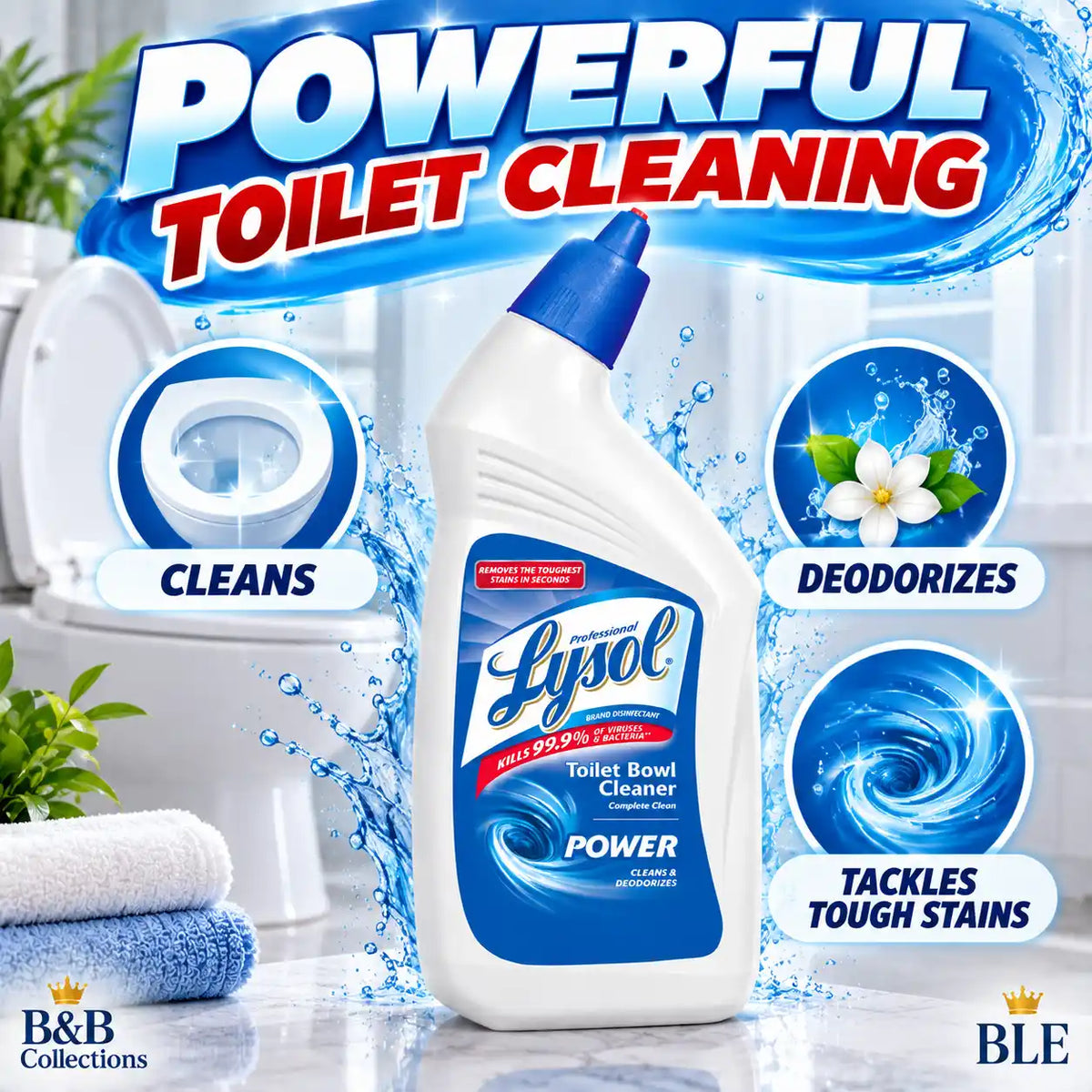 Professional Lysol Power Toilet Bowl Cleaner, Complete Clean, Cleans & Deodorizes, Kills 99.9% of Viruses & Bacteria