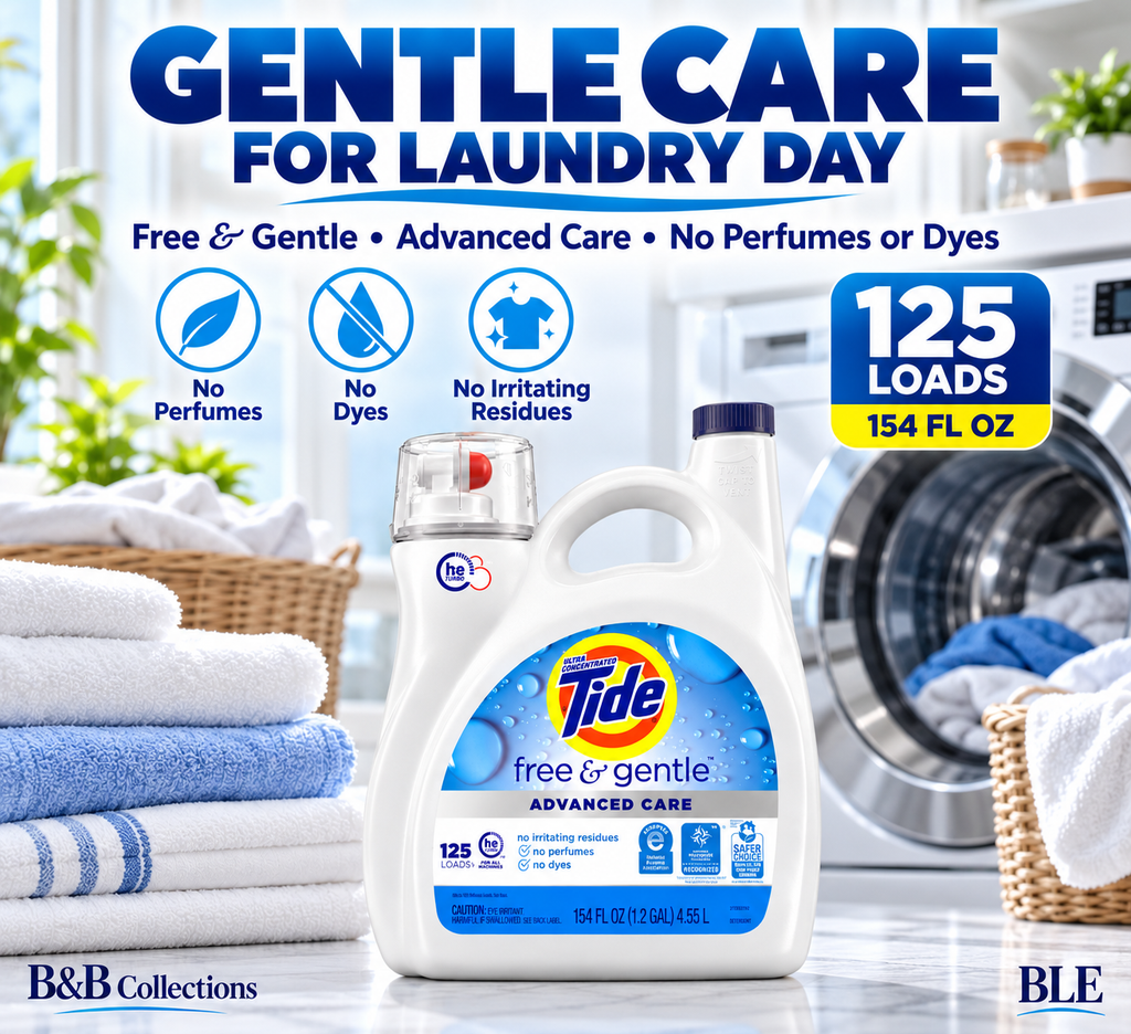 Tide Free & Gentle Advanced Care Liquid Laundry Detergent, HE Compatible, No Perfumes or Dyes, 125 Loads, 154 fl oz